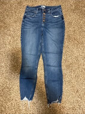 Maurices Distressed Button-Fly Skinny Jeans in Blue
